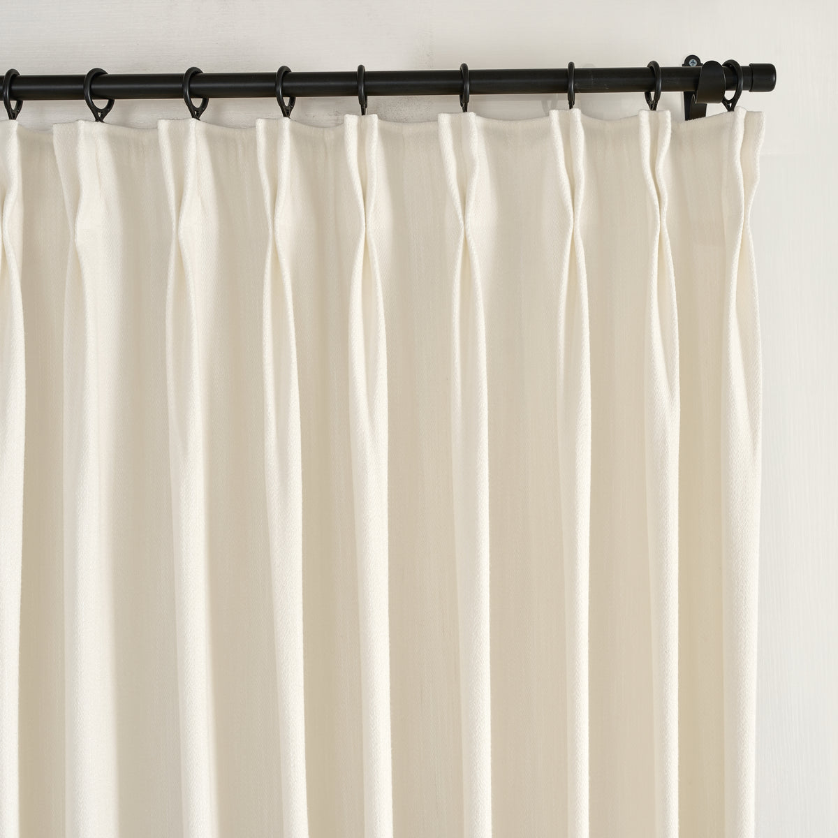 Laurence Heathered Weave Curtains in Ivory, pleated header close up