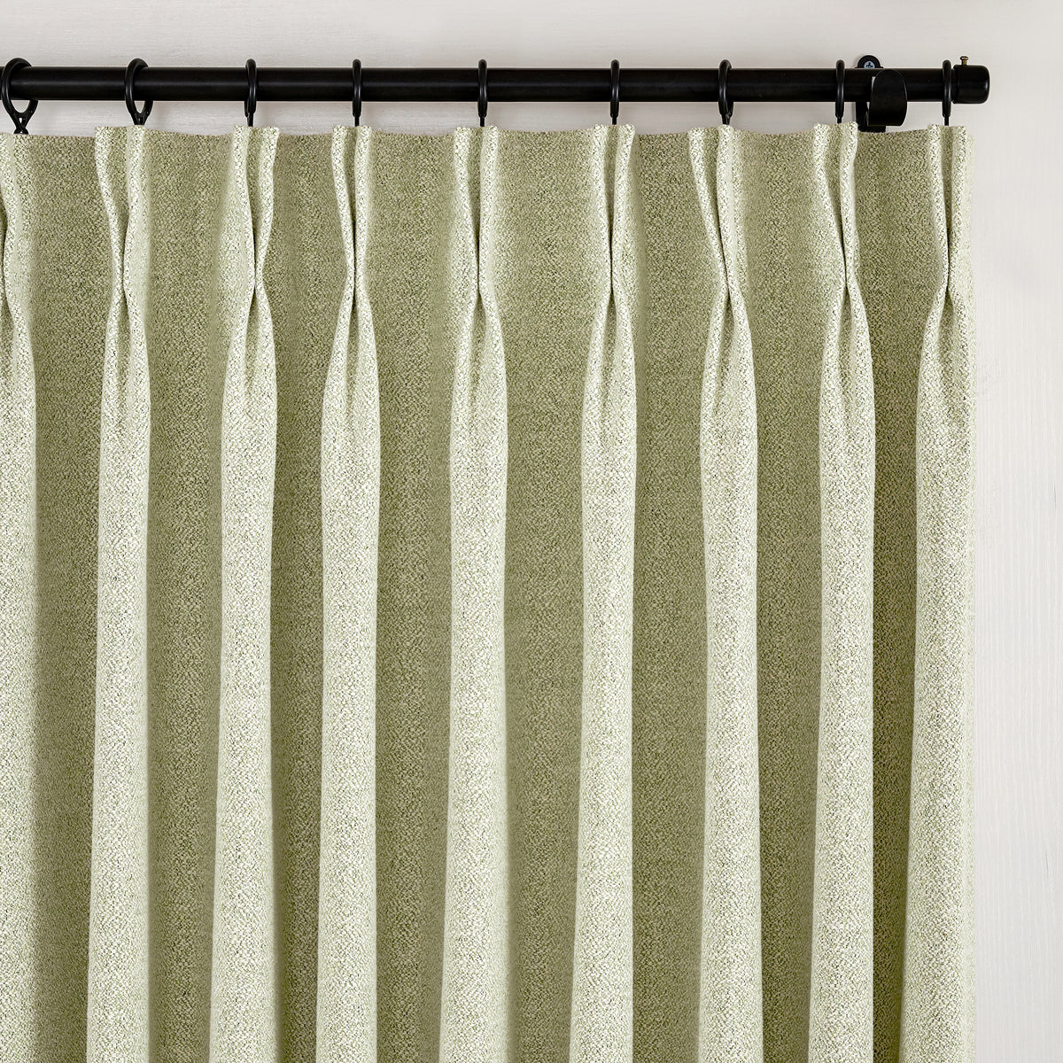 Pembroke Flecked Weave Curtains in Olive, pleated header close up