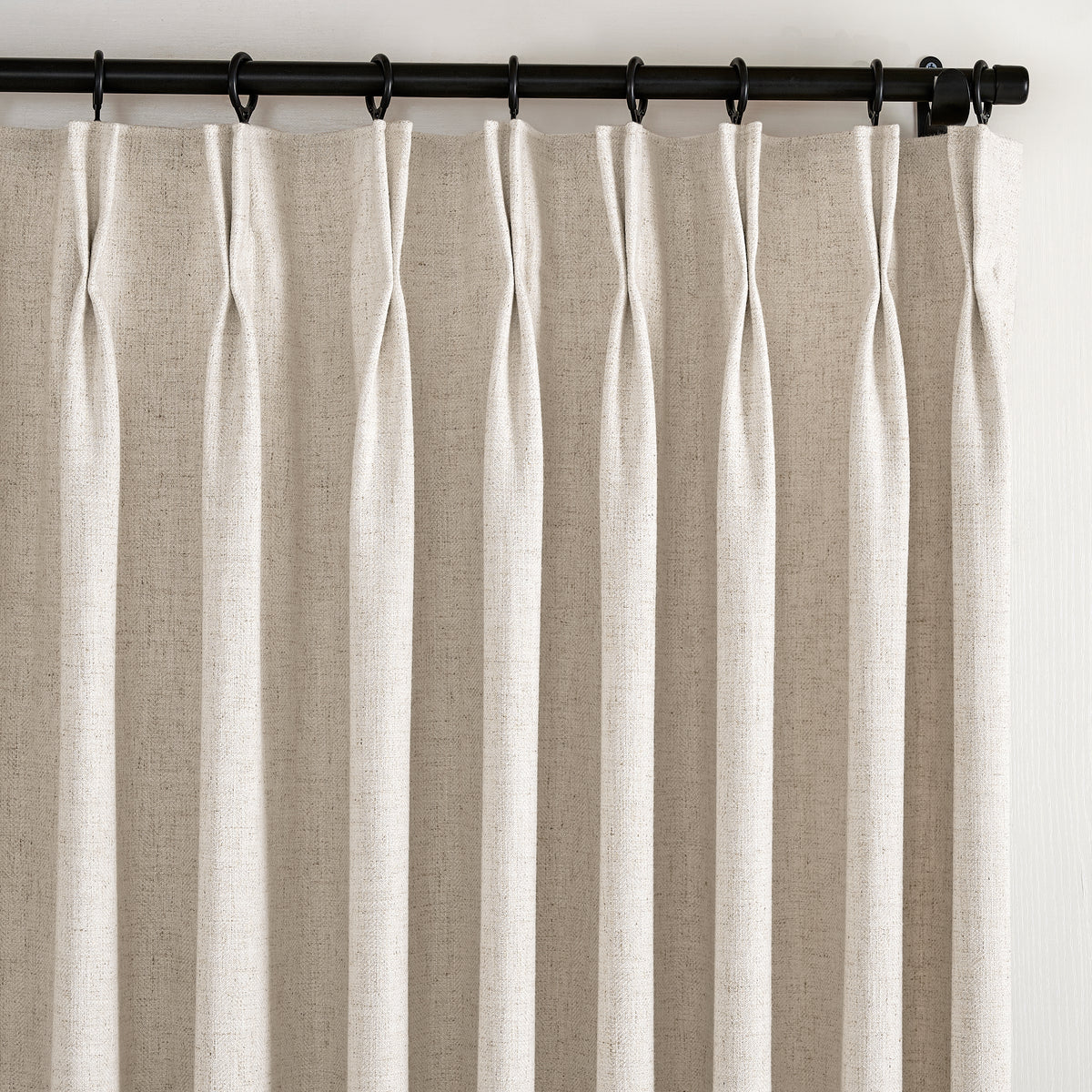 Forrester Linen-Blend Slub Curtains in Greige, pleated header close up
