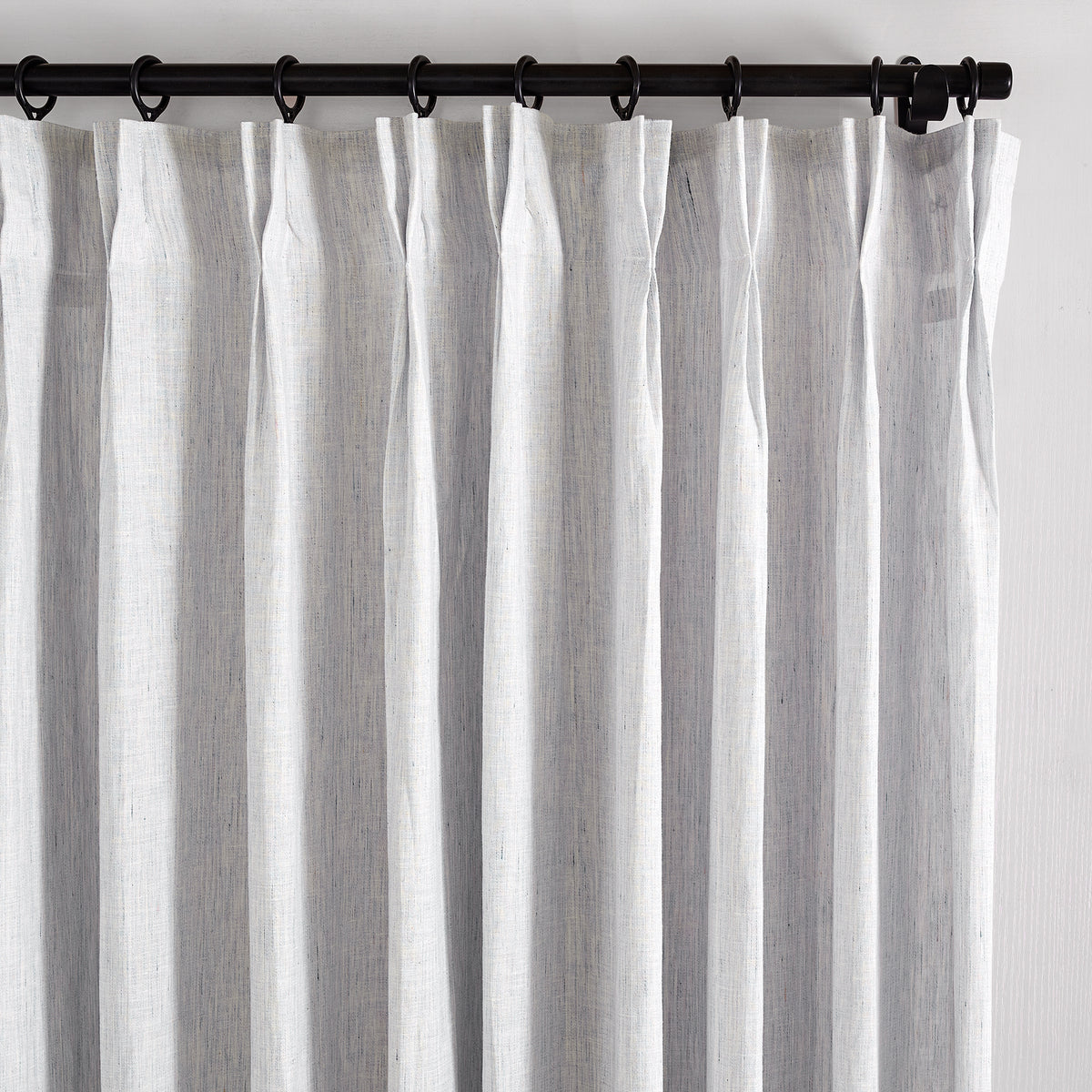 Rafe Slubbed Pure Linen Curtains in Powder Blue, pleated header close up