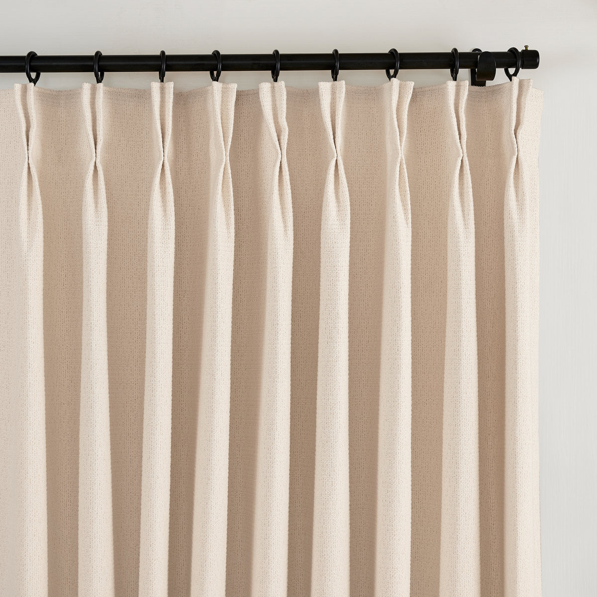 Pembroke Basket Weave Curtains in Blush, pleated header close up