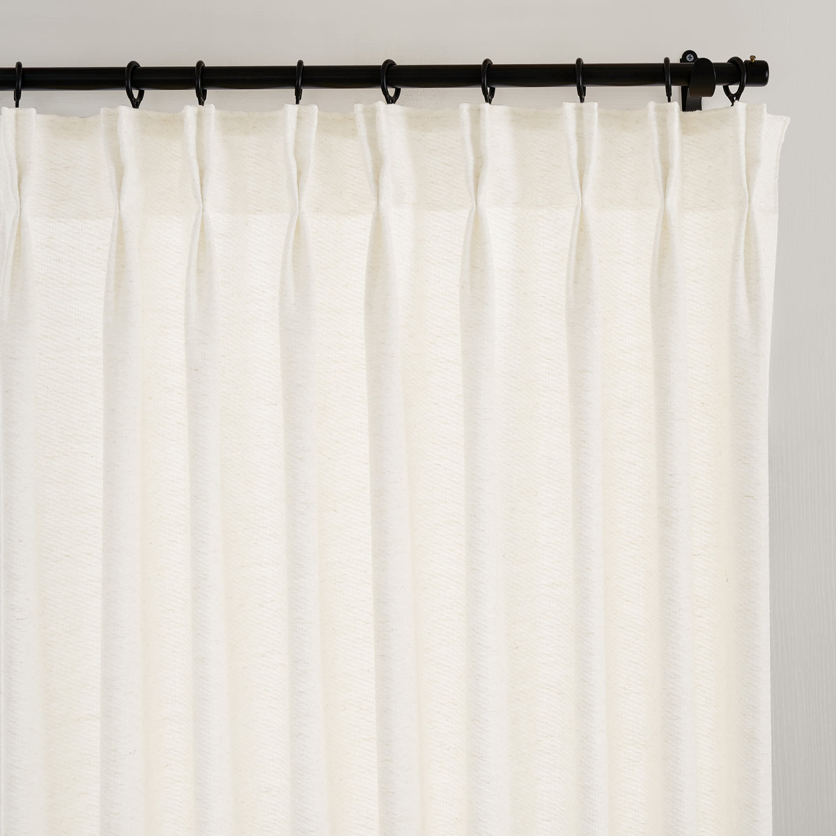 Lockwood Houndstooth Weave Curtains in Greige, pleated header close up
