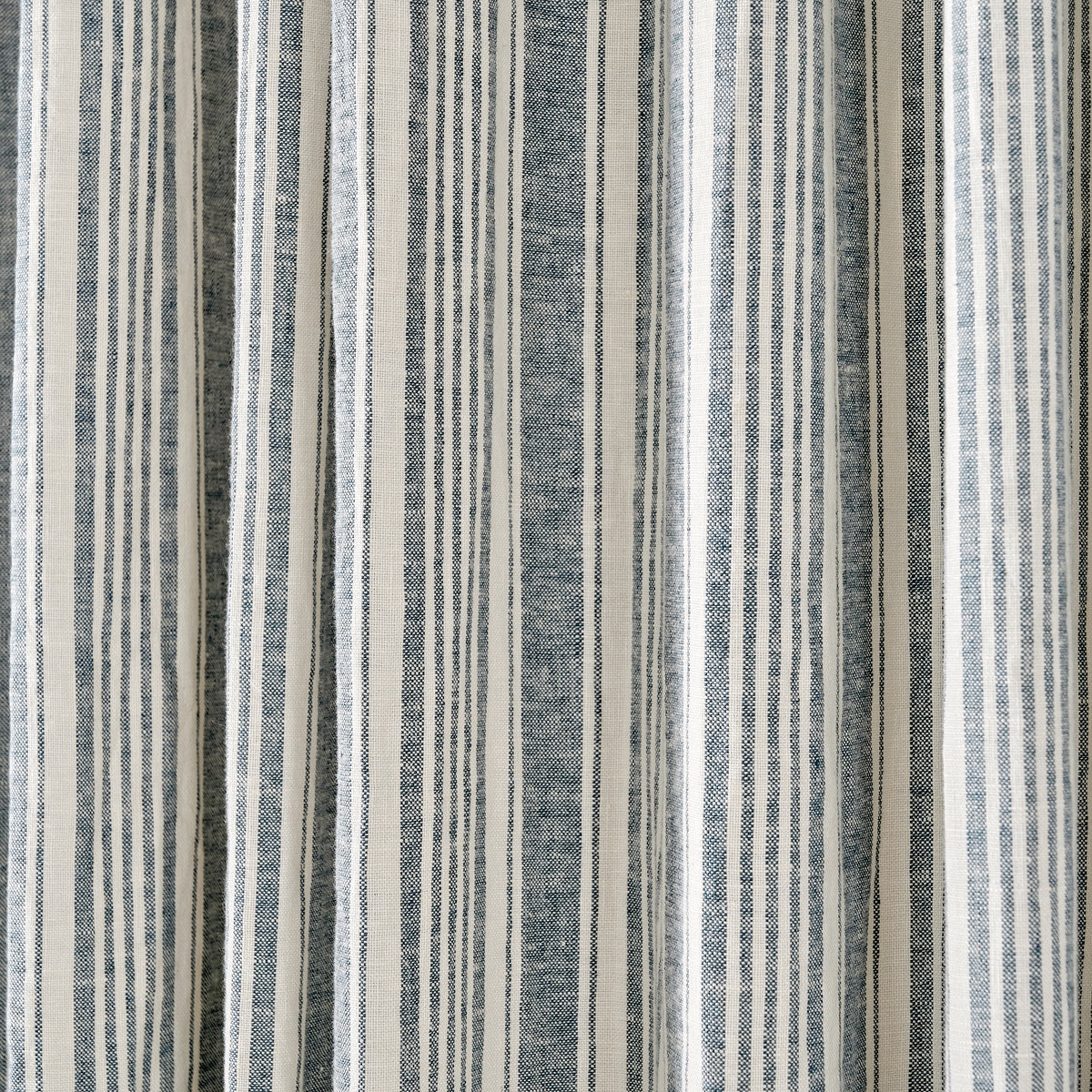 Carrick Striped Pure Linen Curtains in Indigo Ticking, drape close up