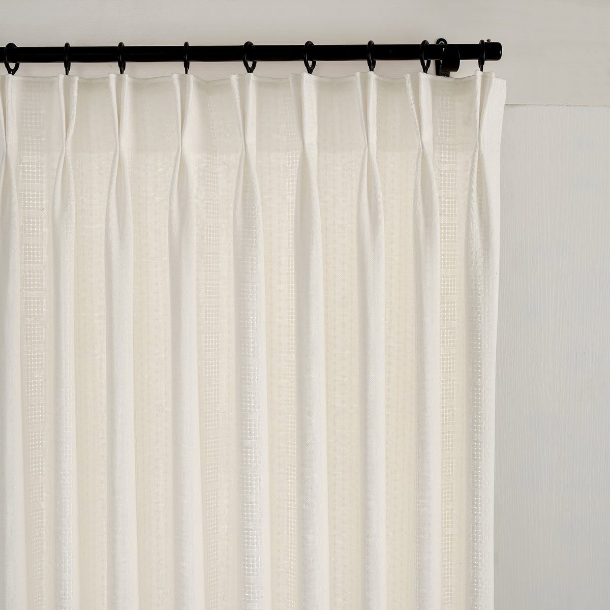 Ansel Eyelet Weave Curtains in Deep Ivory, pleated header close up