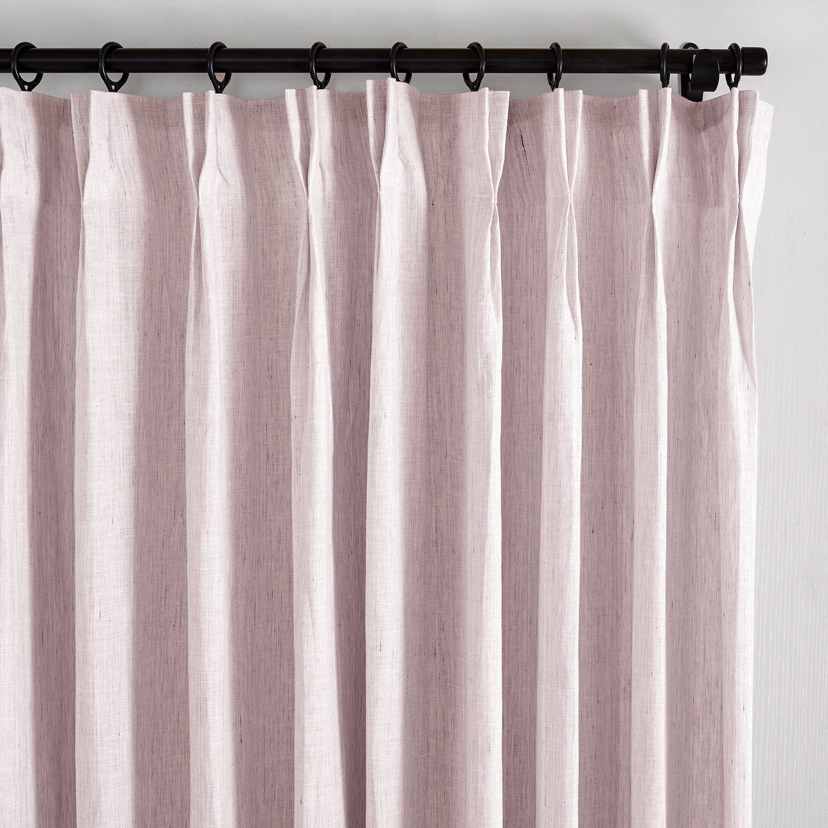 Rafe Slubbed Pure Linen Curtains in Dusty Rose, pleated header close up