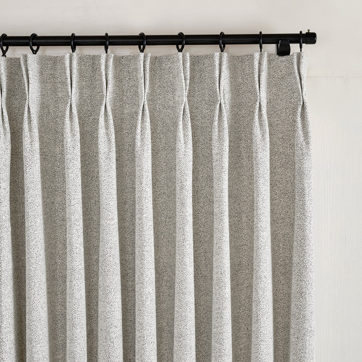 Pembroke Flecked Weave Curtains in Soft Greige, pleated header close up