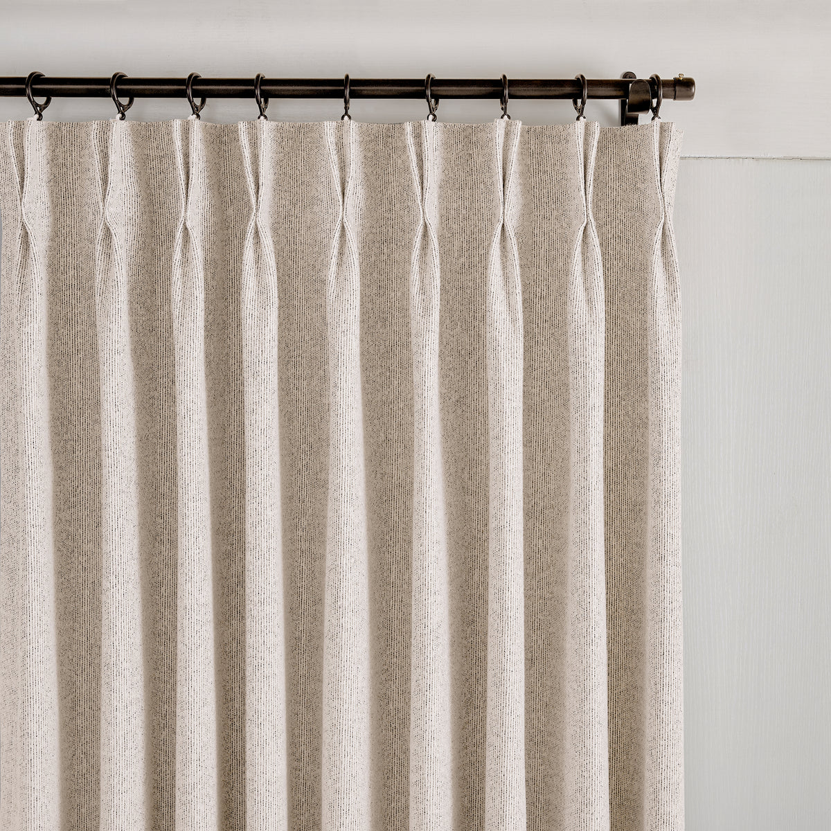 Pembroke Rib Weave Curtains in Pale Greige, pleated header close up