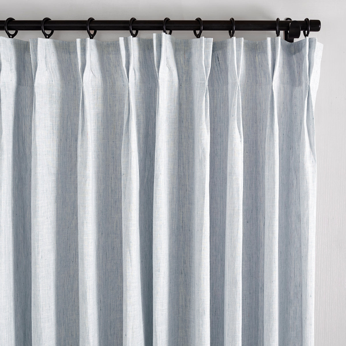 Rafe Slubbed Pure Linen Curtains in Chambray, pleated header close up