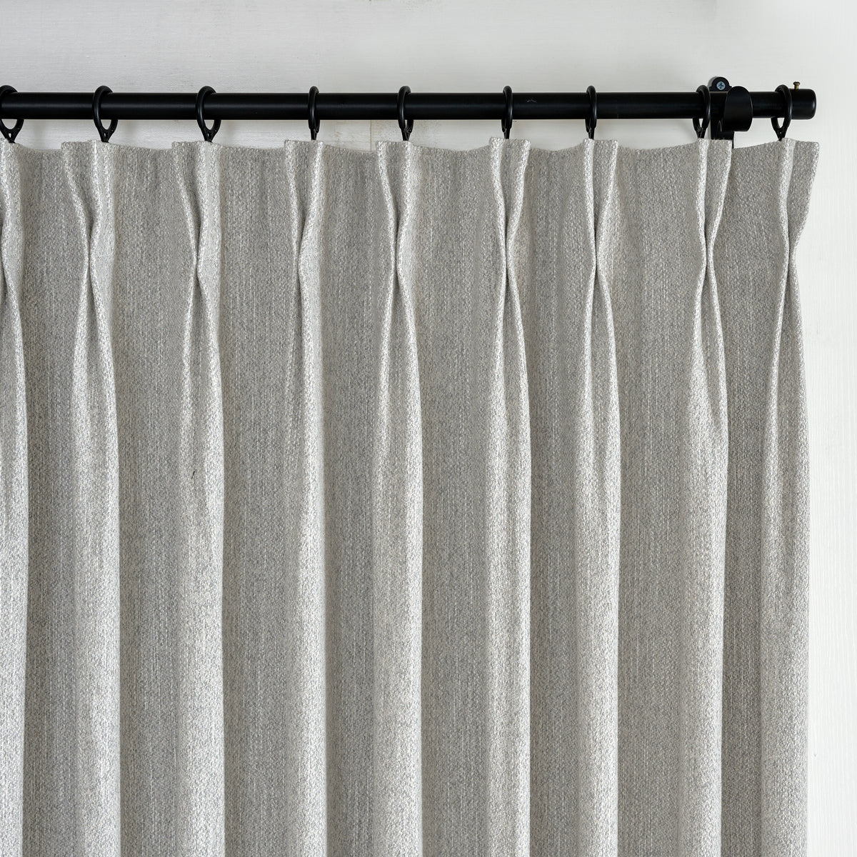 Laurence Heathered Weave Curtains in Ash, pleated header close up