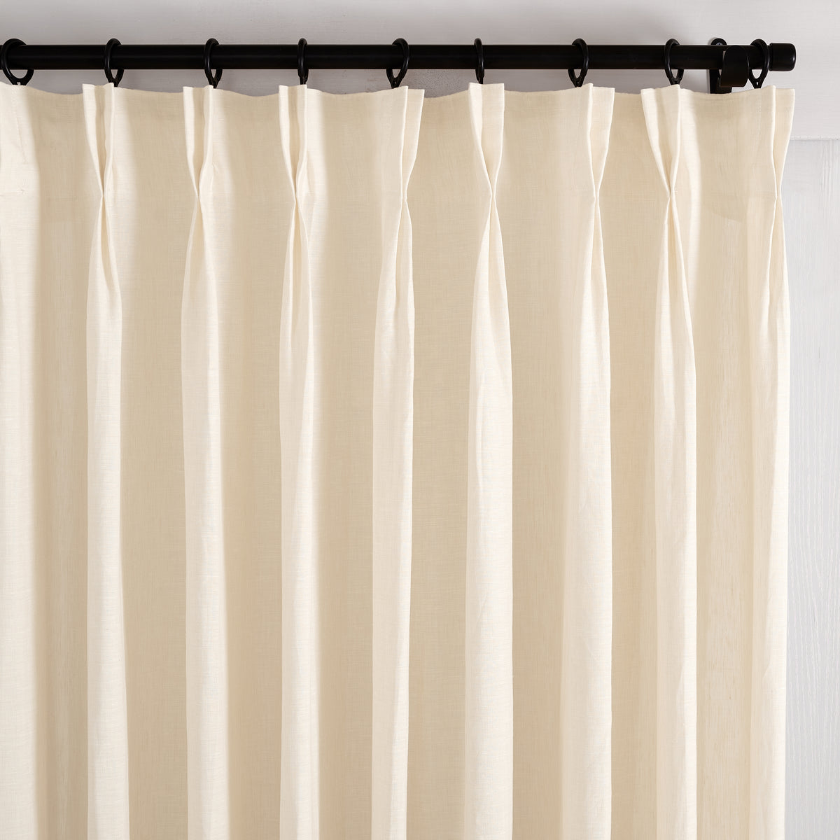 Rafe Slubbed Pure Linen Curtains in Cream, pleated header close up