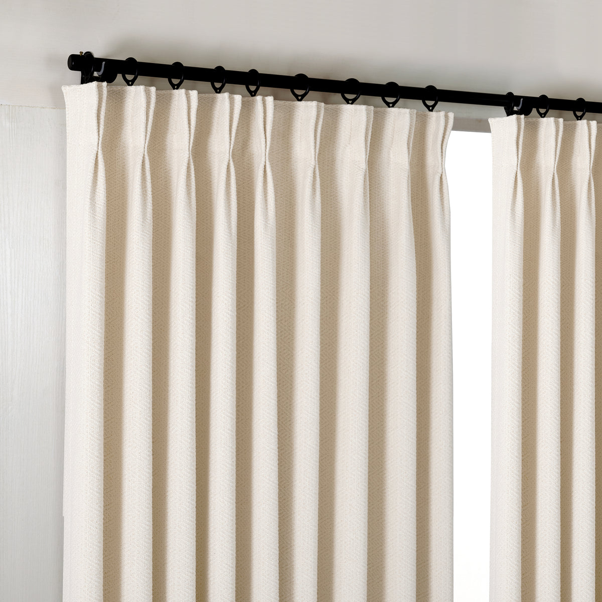 Pembroke Chevron Weave Curtains in Chalk, hanging at the window