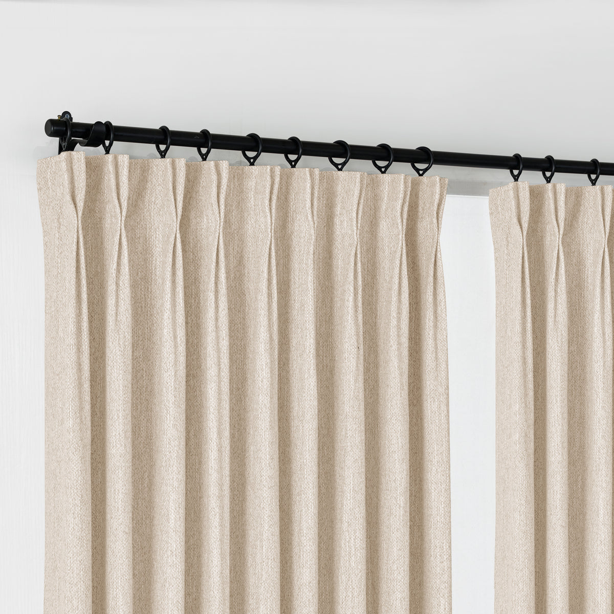 Laurence Heathered Weave Curtains in Sand, hanging at the window