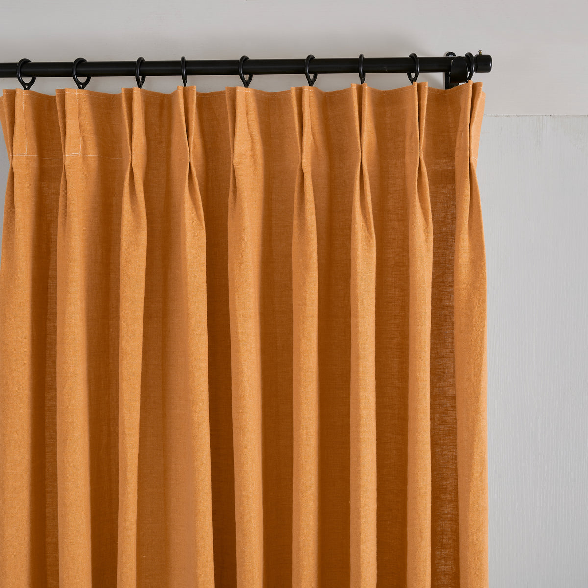 Ainsley Pure Linen Curtains in Terracotta, pleated header close up