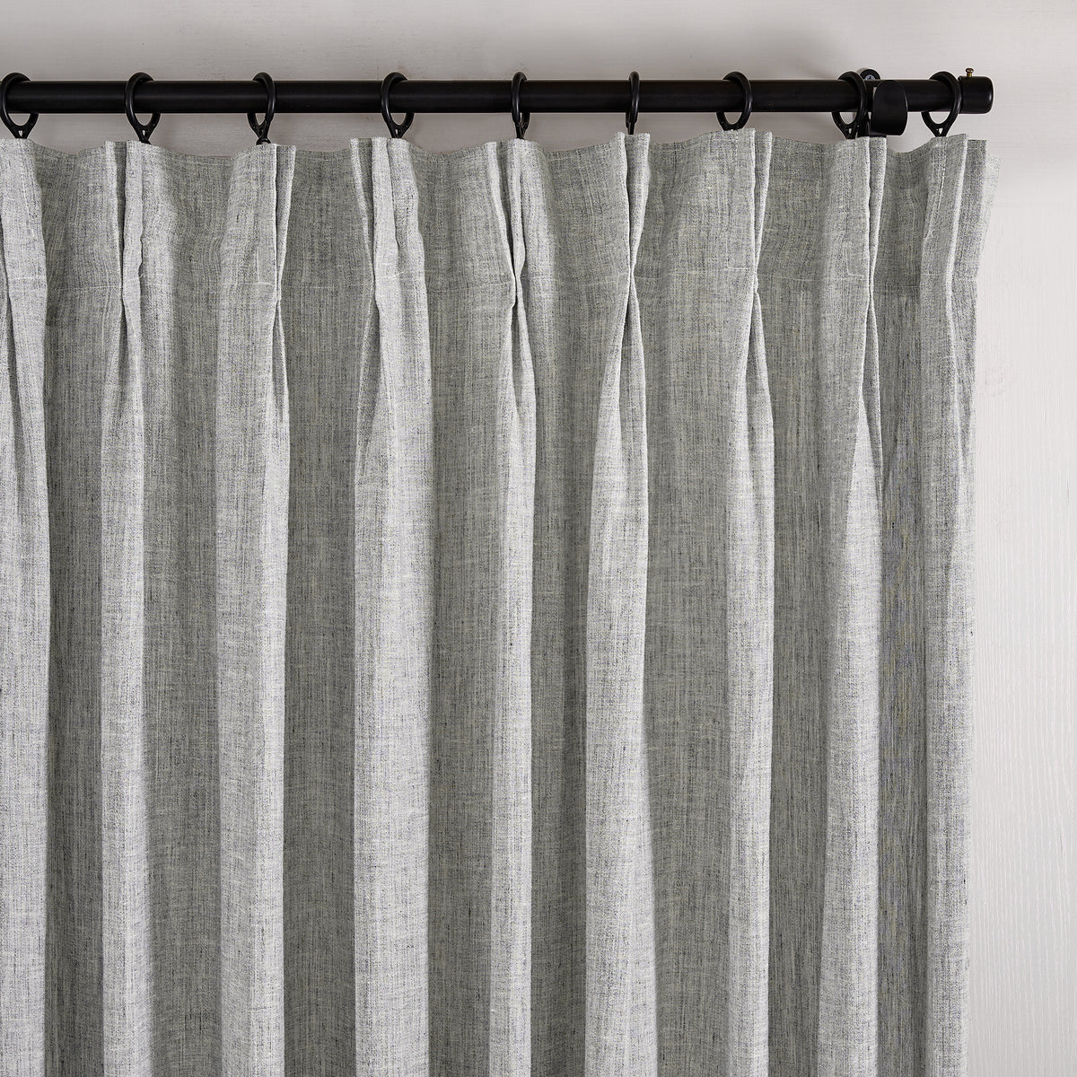 Rafe Slubbed Pure Linen Curtains in Graphite, pleated header close up