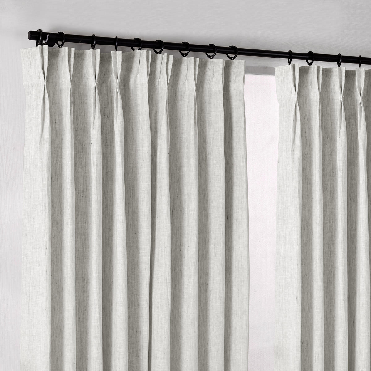 Rafe Slubbed Pure Linen Curtains in Sage Gray, hanging at the window