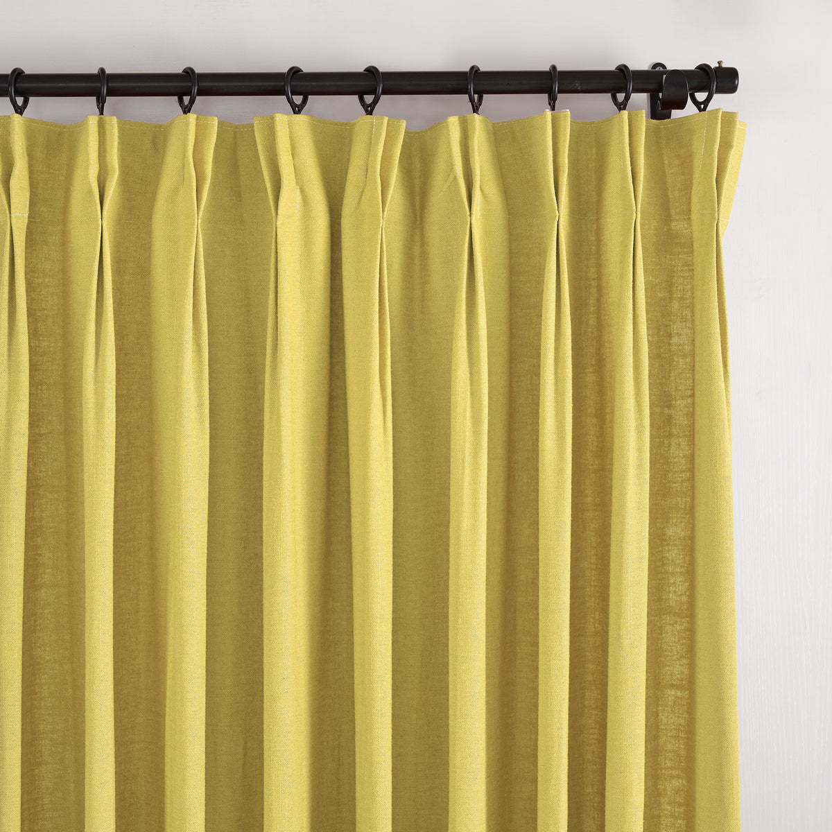 Edwina Linen-Cotton Curtains in Chartreuse, pleated header close up