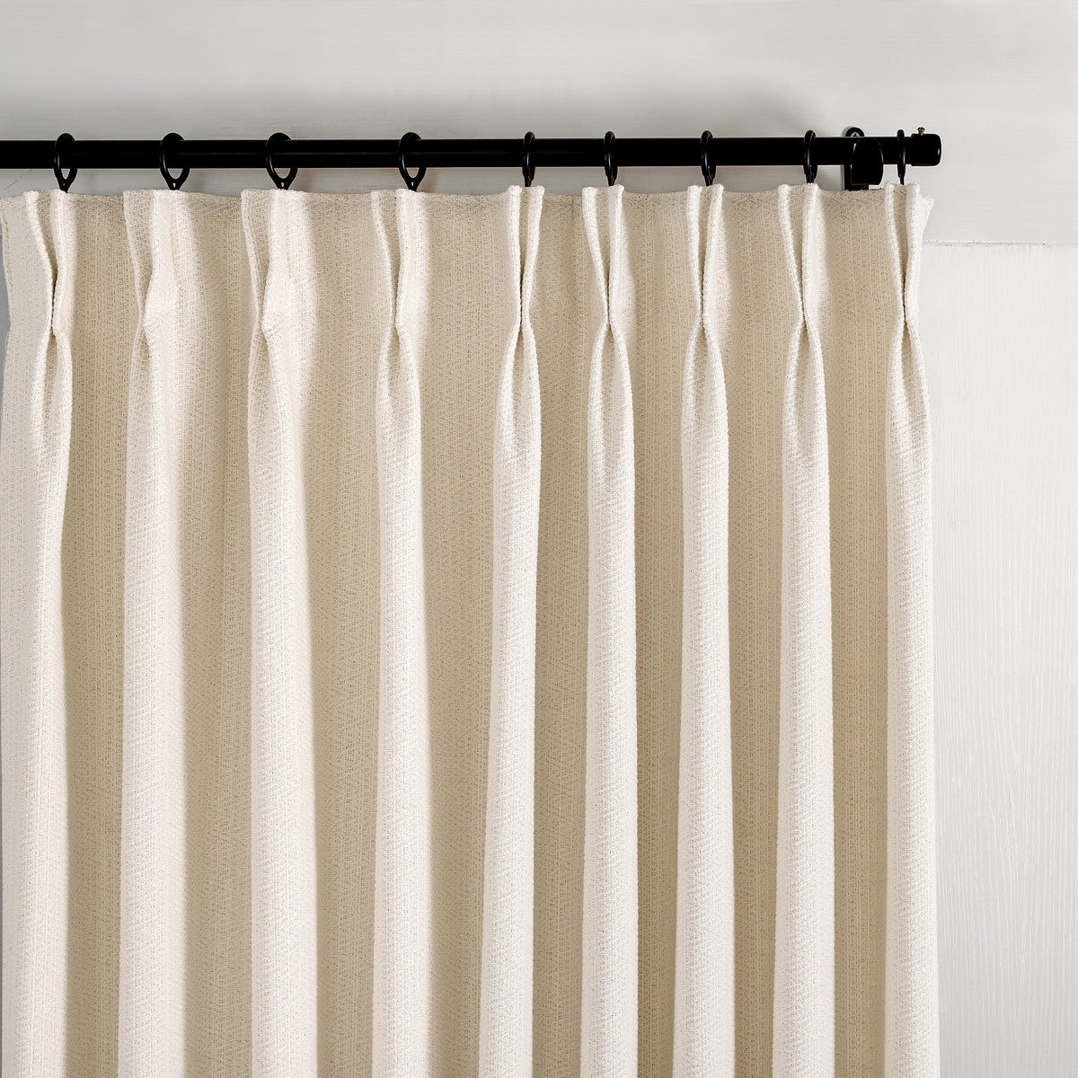 Pembroke Chevron Weave Curtains in Chalk, pleated header close up