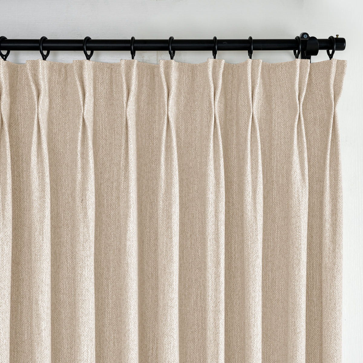 Laurence Heathered Weave Curtains in Sand, pleated header close up