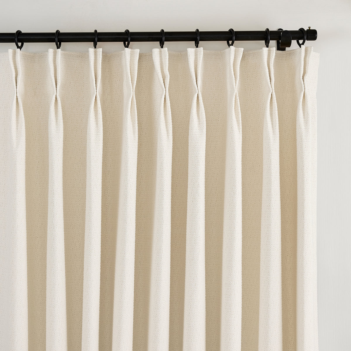 Pembroke Basket Weave Curtains in Chalk, pleated header close up