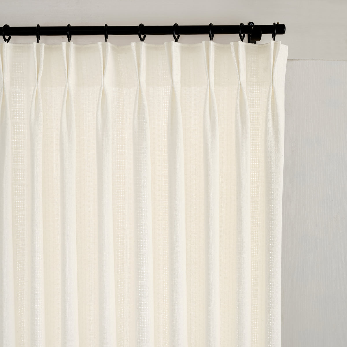 Ansel Eyelet Weave Curtains in Chalk, pleated header close up