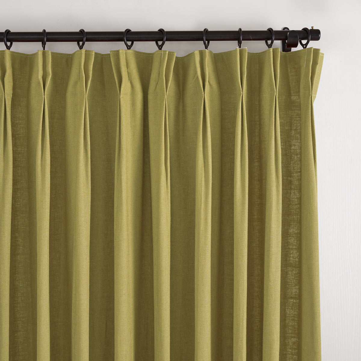 Edwina Linen-Cotton Curtains in Olive, pleated header close up