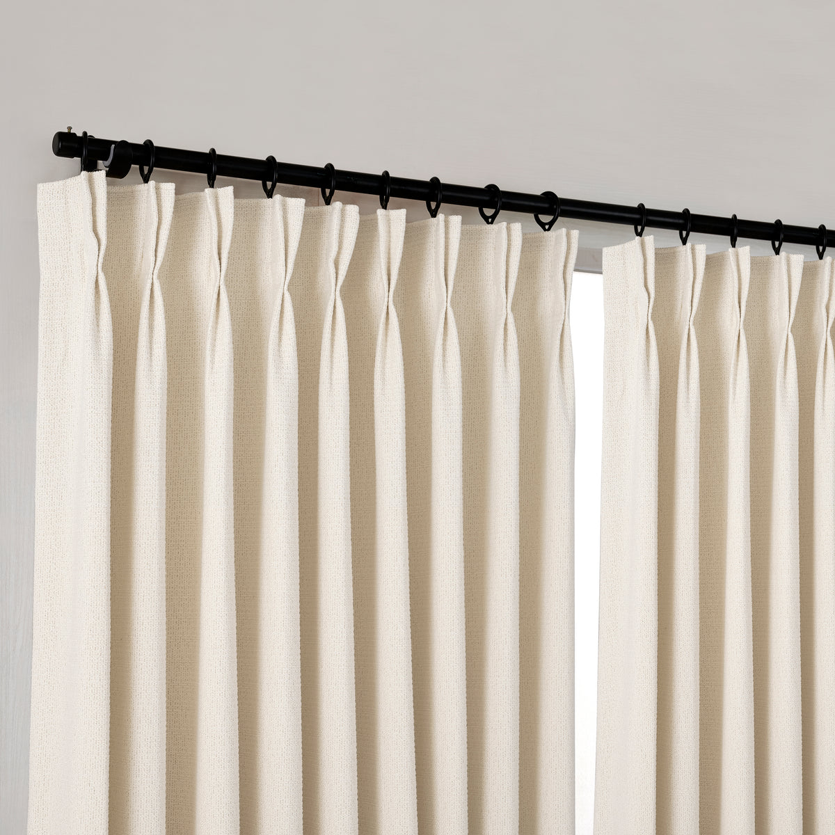 Pembroke Basket Weave Curtains in Chalk, hanging at the window