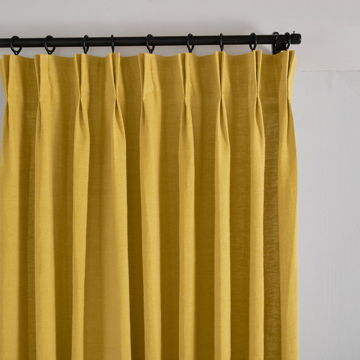 Ainsley Pure Linen Curtains in Ochre, pleated header close up
