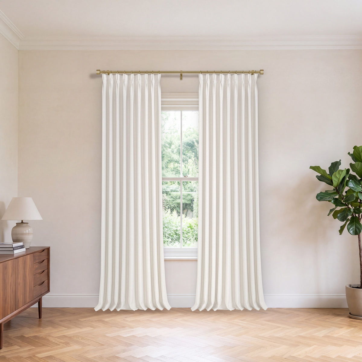 Lockwood Linen-Look Weave Curtains in Ivory, hanging in a room