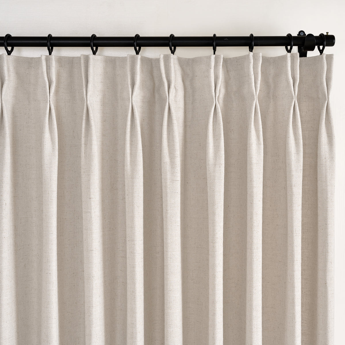 Lockwood Linen-Look Weave Curtains in Stone, pleated header close up