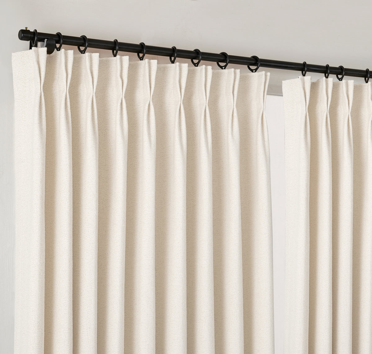 Pembroke Flecked Weave Curtains in Chalk, hanging at the window