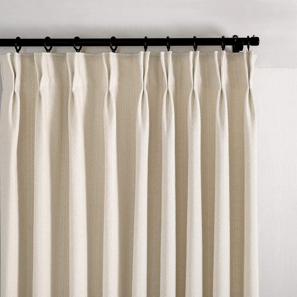 Pembroke Chevron Weave Curtains in Oat, pleated header close up