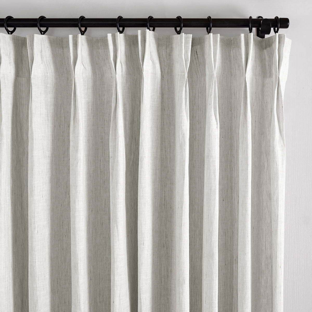 Rafe Slubbed Pure Linen Curtains in Sage Gray, pleated header close up