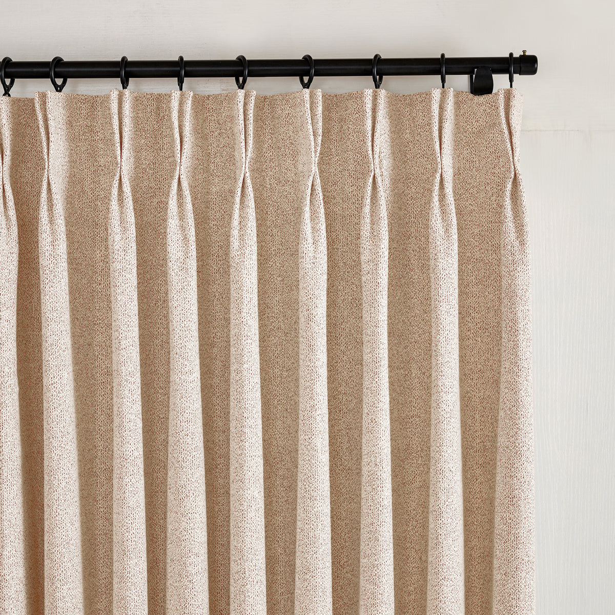 Pembroke Flecked Weave Curtains in Sand, pleated header close up