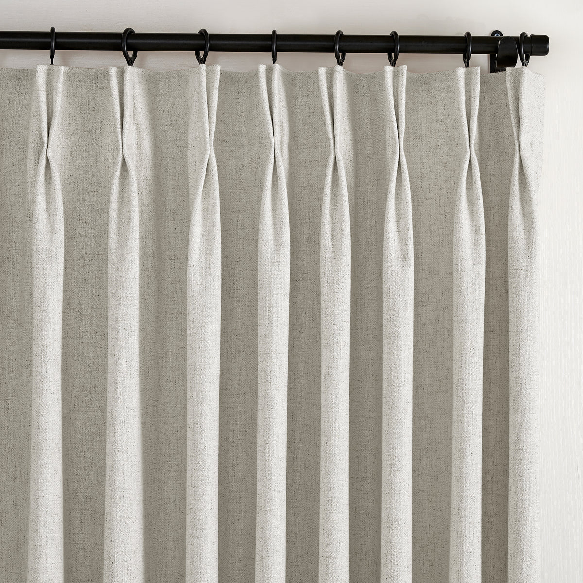 Forrester Linen-Blend Slub Curtains in Cool Greige, pleated header close up
