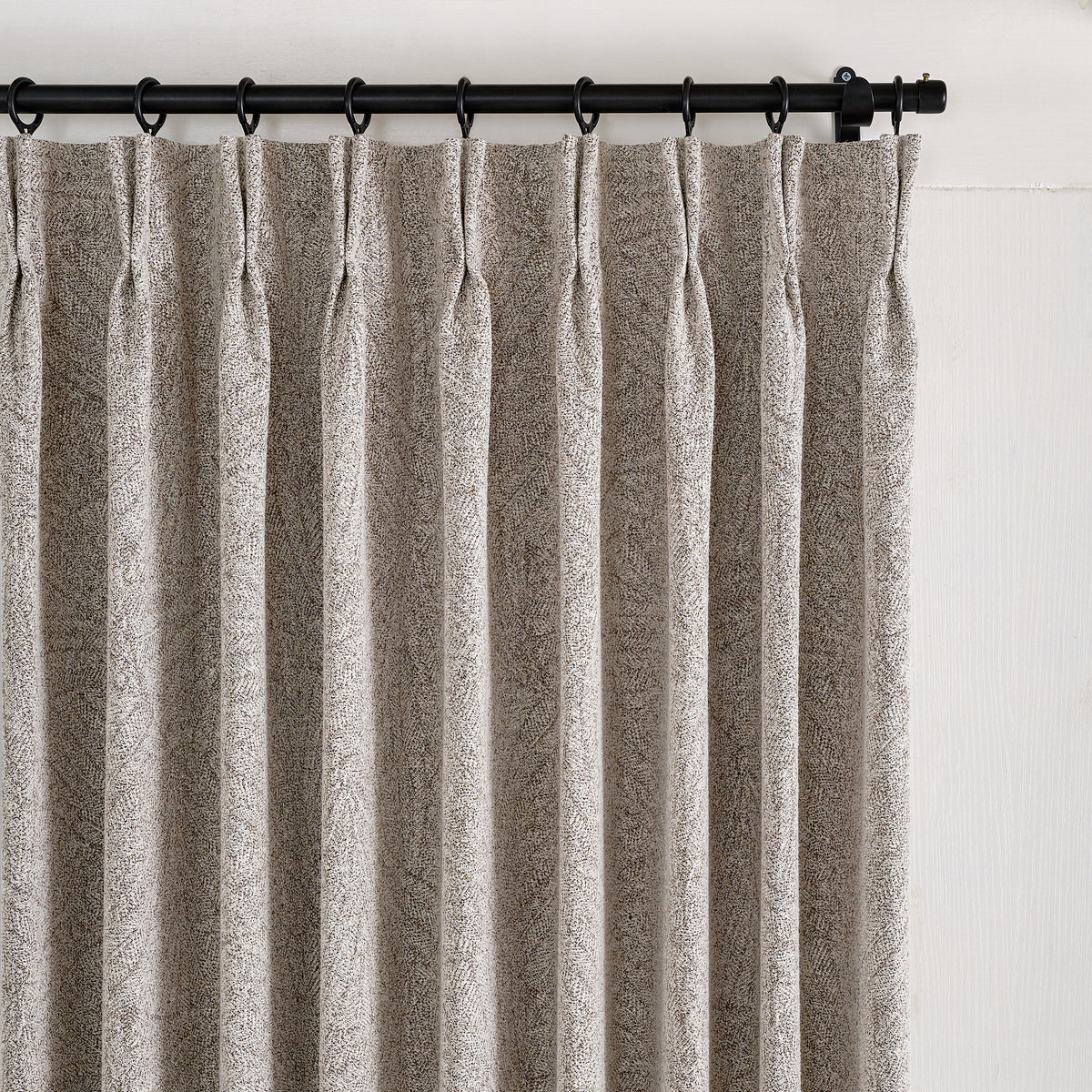Bramwell Leaf Jacquard Blackout Curtains in Mauve, pleated header close up