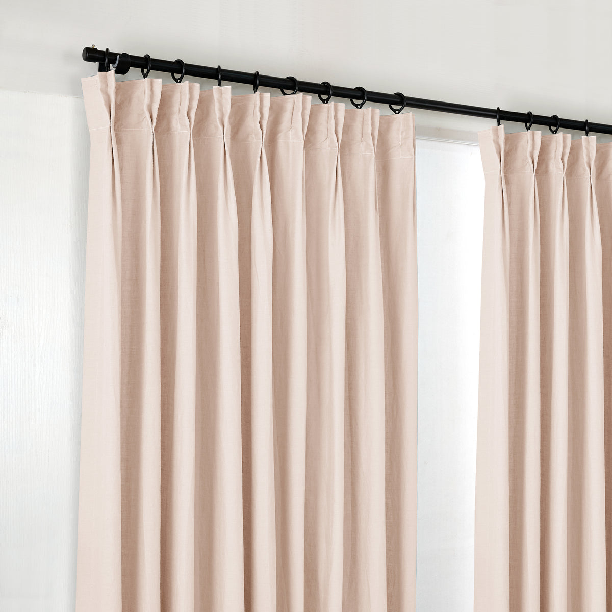 Maribel Lightweight Pure Linen Curtains in Blush, pleated header close up