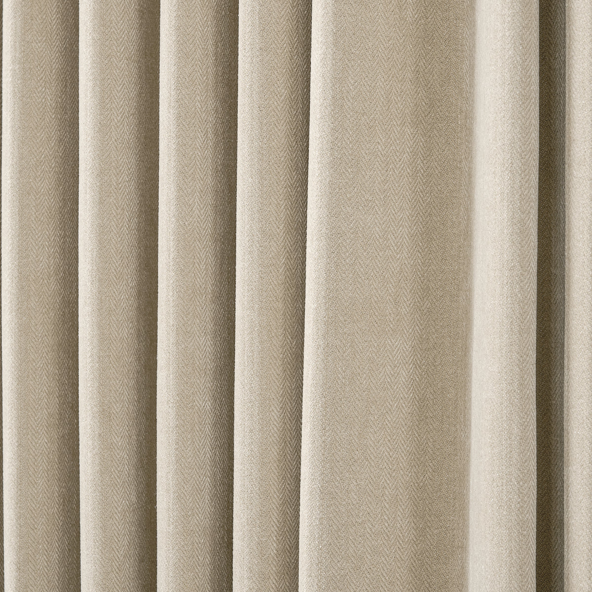 Hadleigh Herringbone Blackout Curtains in Greige, drape close up