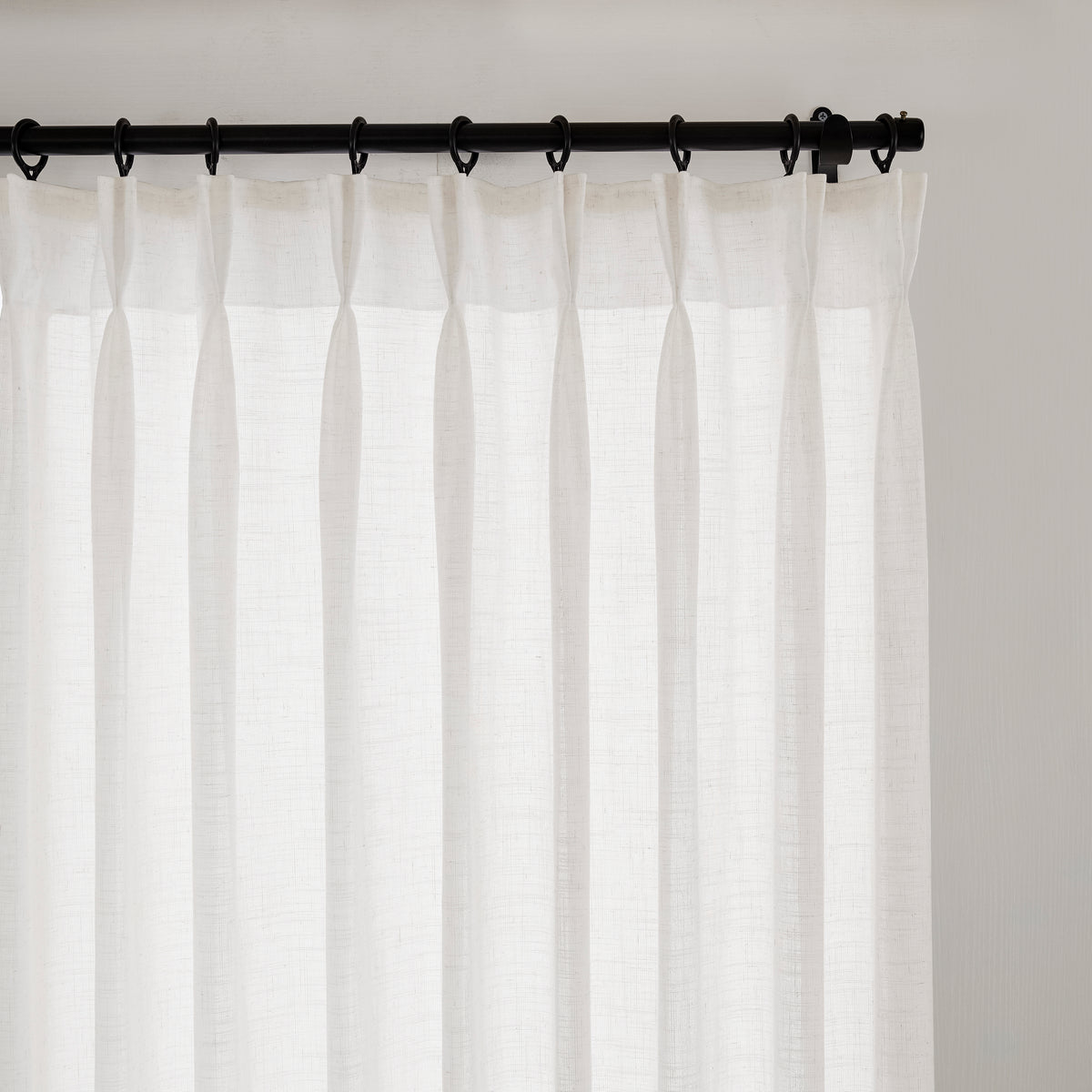 Barnaby Rustic Weave Curtains in Greige, pleated header close up