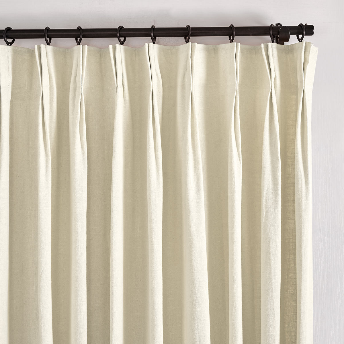 Edwina Linen-Cotton Curtains in Celadon Cream, pleated header close up