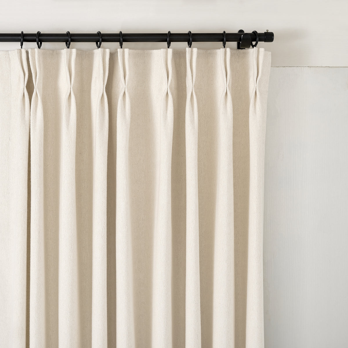 Pembroke Rib Weave Curtains in Chalk, pleated header close up