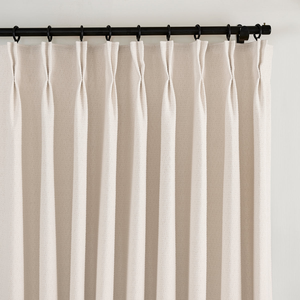 Pembroke Basket Weave Curtains in Oat, pleated header close up