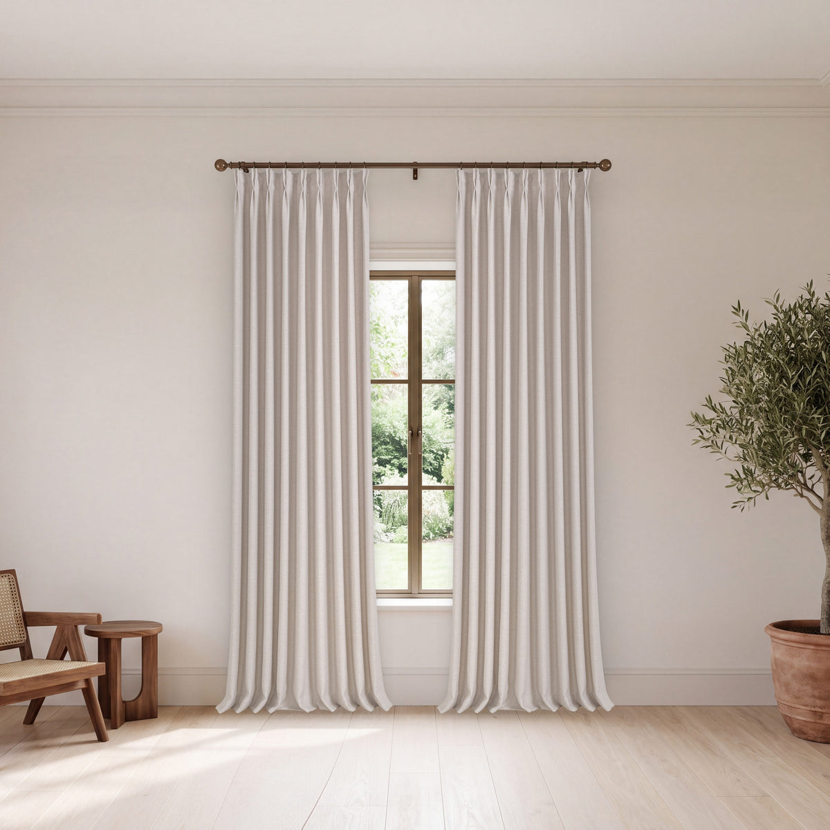 Lockwood Linen-Look Weave Curtains in Stone, hanging in a room
