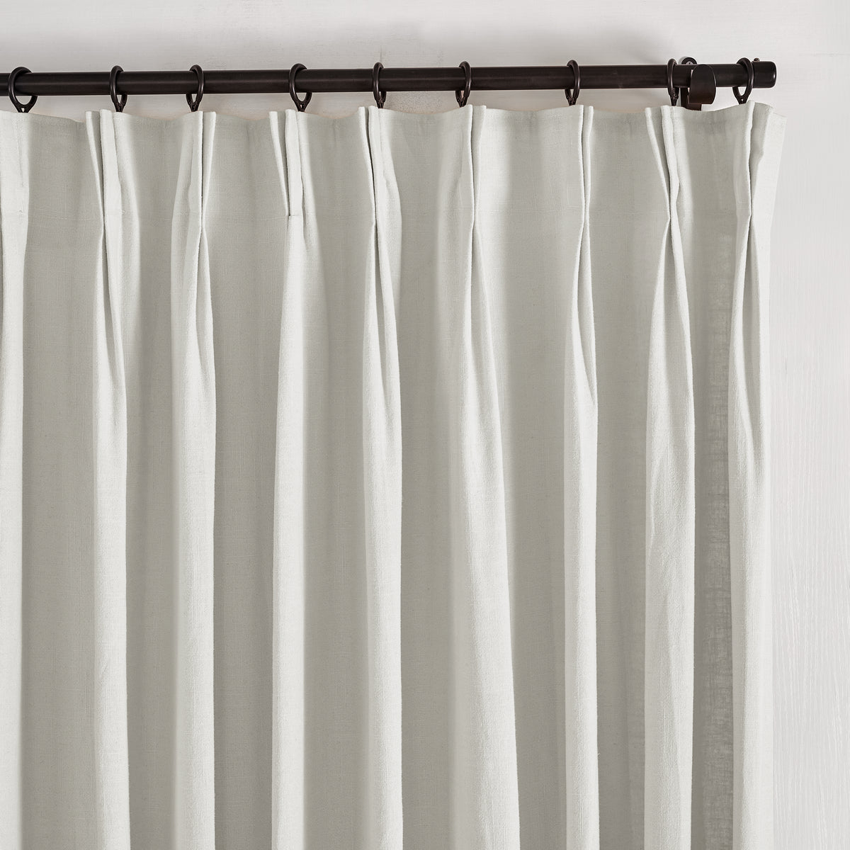 Edwina Linen-Cotton Curtains in Sage Gray, pleated header close up