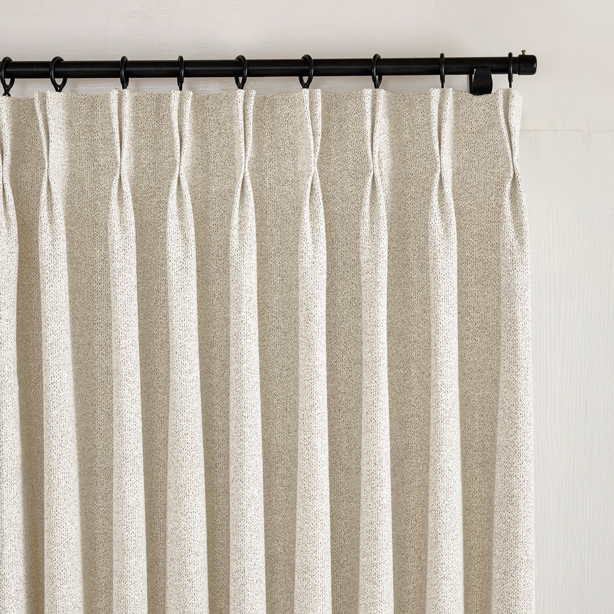 Pembroke Flecked Weave Curtains in Oat, pleated header close up