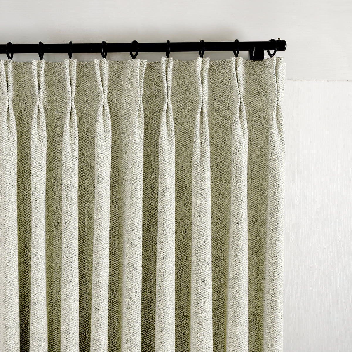 Pembroke Chevron Weave Curtains in Greige, pleated header close up