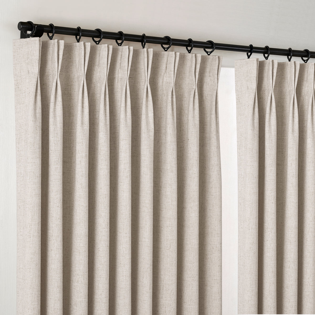 Forrester Linen-Blend Slub Curtains in Deep Greige, hanging at the window