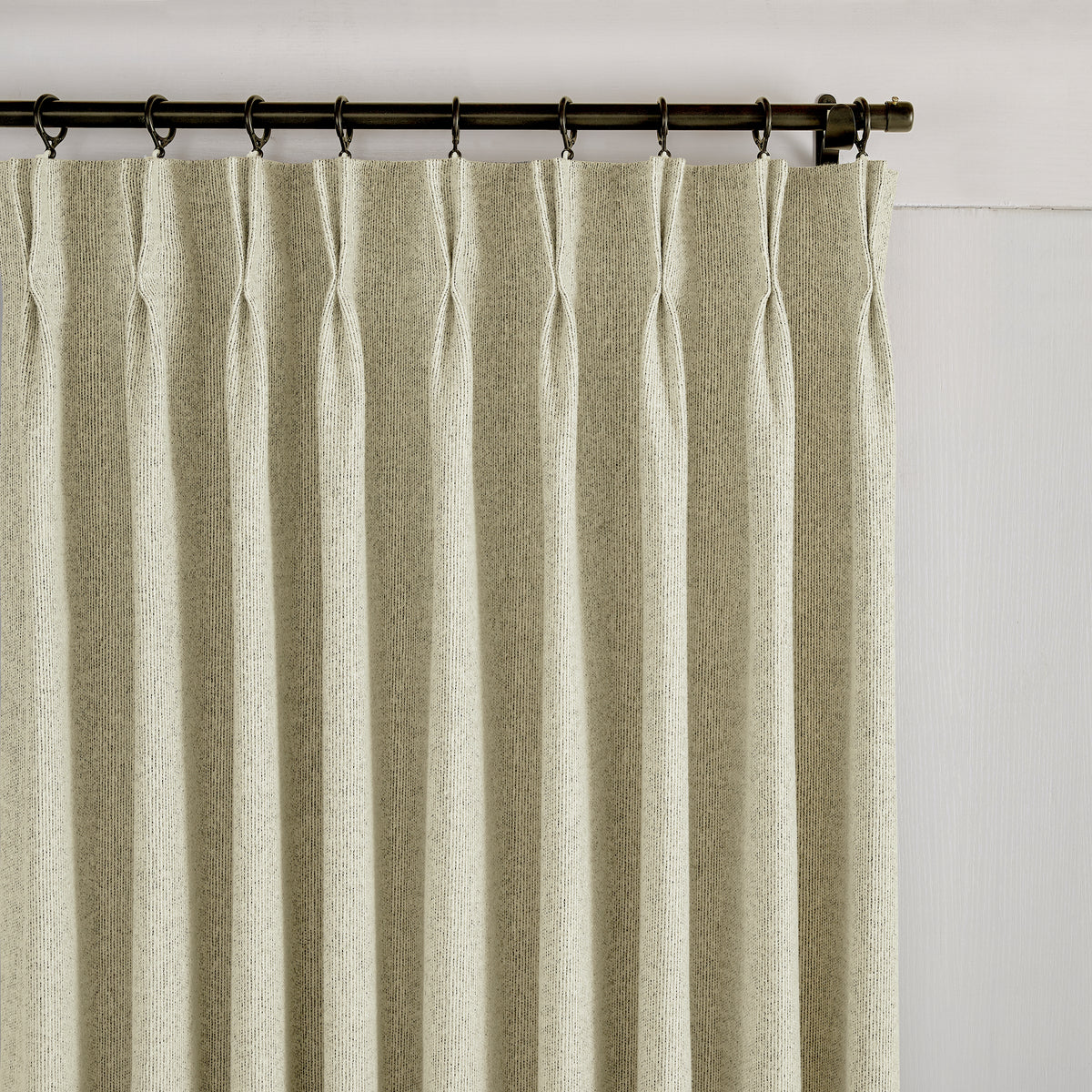 Pembroke Rib Weave Curtains in Khaki, pleated header close up