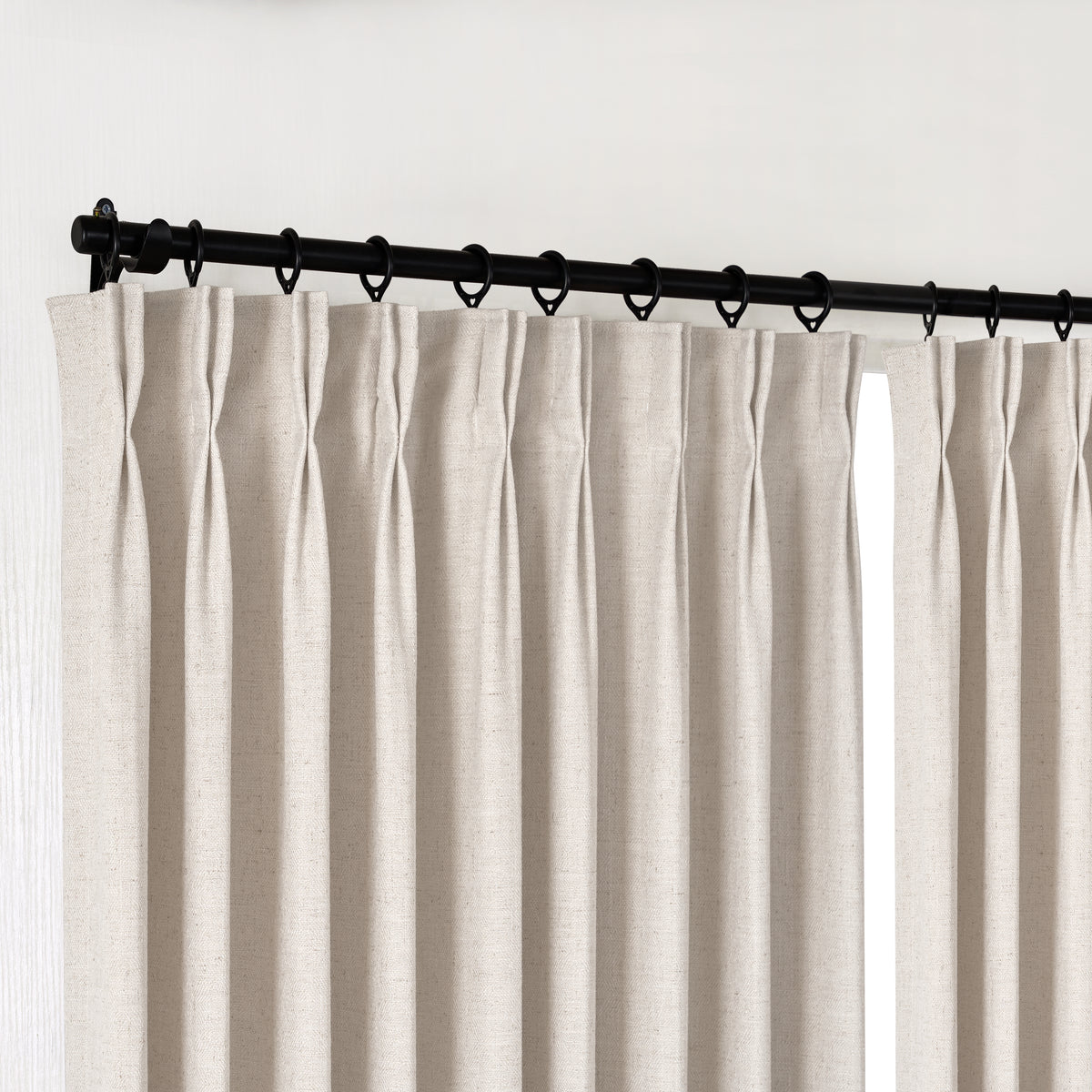 Lockwood Linen-Look Weave Curtains in Stone, hanging at the window