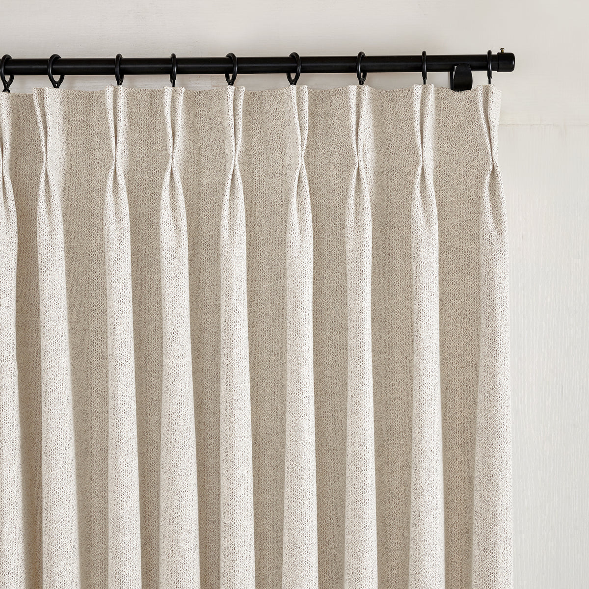 Pembroke Flecked Weave Curtains in Pale Greige, pleated header close up